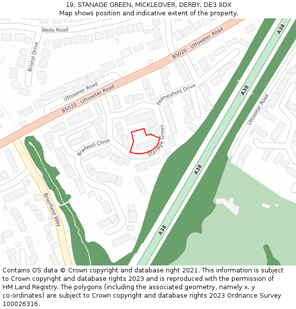 19, STANAGE GREEN, MICKLEOVER, DERBY, DE3 9DX: Location map and indicative extent of plot
