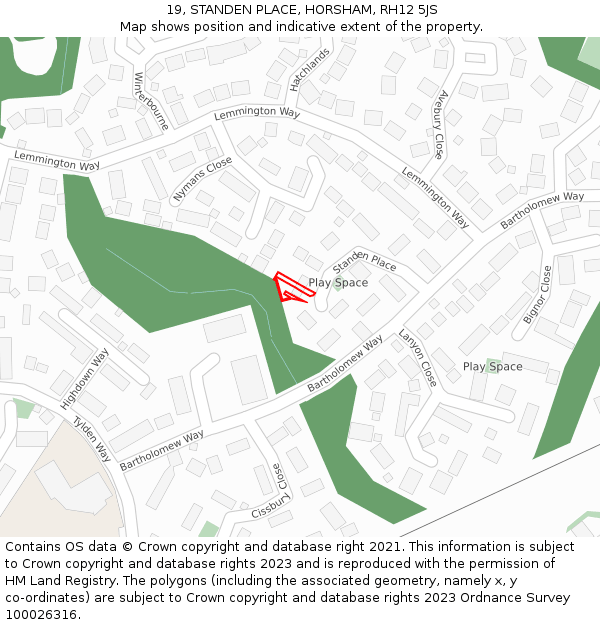 19, STANDEN PLACE, HORSHAM, RH12 5JS: Location map and indicative extent of plot