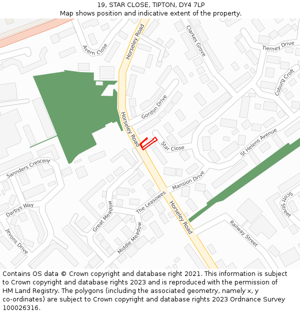 19, STAR CLOSE, TIPTON, DY4 7LP: Location map and indicative extent of plot