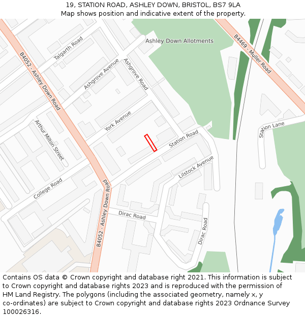 19, STATION ROAD, ASHLEY DOWN, BRISTOL, BS7 9LA: Location map and indicative extent of plot