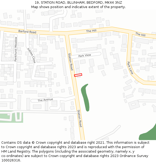 19, STATION ROAD, BLUNHAM, BEDFORD, MK44 3NZ: Location map and indicative extent of plot