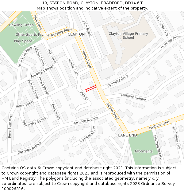 19, STATION ROAD, CLAYTON, BRADFORD, BD14 6JT: Location map and indicative extent of plot
