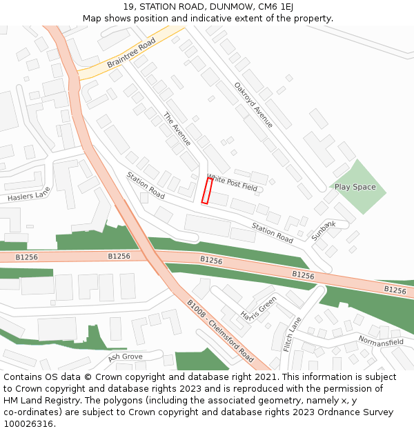 19, STATION ROAD, DUNMOW, CM6 1EJ: Location map and indicative extent of plot