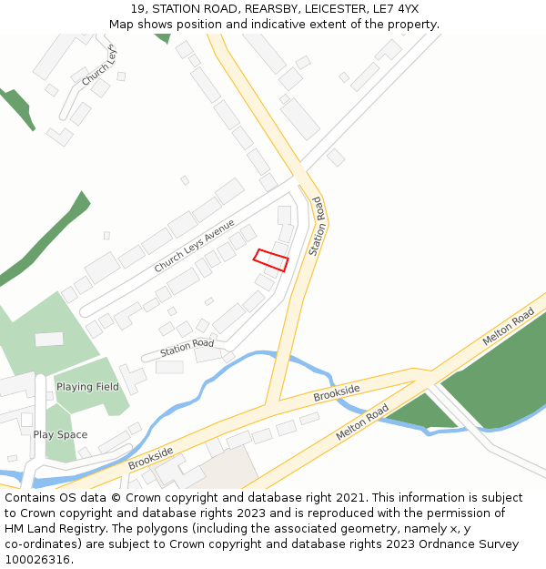 19, STATION ROAD, REARSBY, LEICESTER, LE7 4YX: Location map and indicative extent of plot