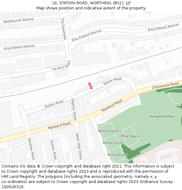 19, STATION ROAD, WORTHING, BN11 1JY: Location map and indicative extent of plot