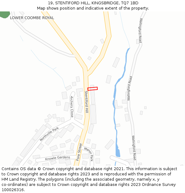 19, STENTIFORD HILL, KINGSBRIDGE, TQ7 1BD: Location map and indicative extent of plot