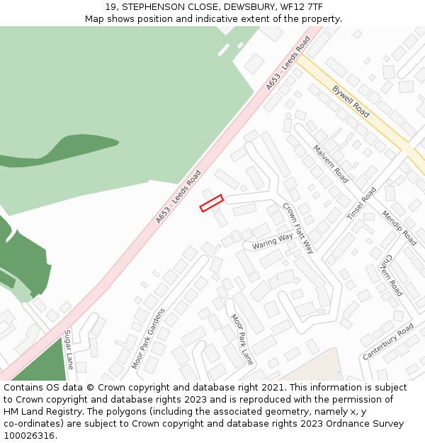 19, STEPHENSON CLOSE, DEWSBURY, WF12 7TF: Location map and indicative extent of plot