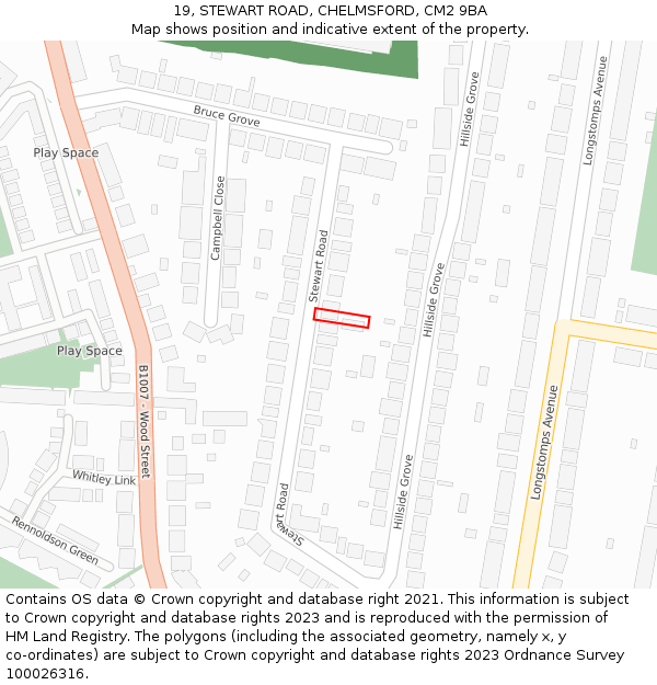 19, STEWART ROAD, CHELMSFORD, CM2 9BA: Location map and indicative extent of plot