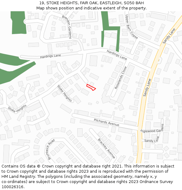 19, STOKE HEIGHTS, FAIR OAK, EASTLEIGH, SO50 8AH: Location map and indicative extent of plot