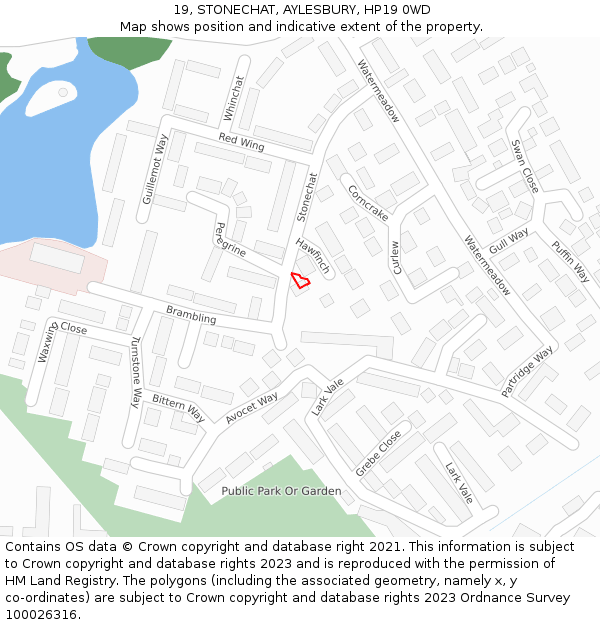 19, STONECHAT, AYLESBURY, HP19 0WD: Location map and indicative extent of plot