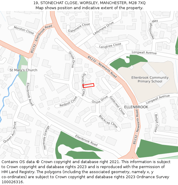 19, STONECHAT CLOSE, WORSLEY, MANCHESTER, M28 7XQ: Location map and indicative extent of plot