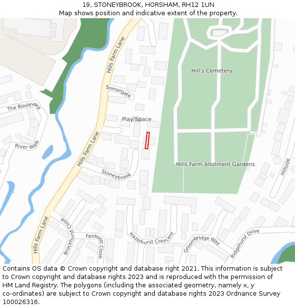 19, STONEYBROOK, HORSHAM, RH12 1UN: Location map and indicative extent of plot