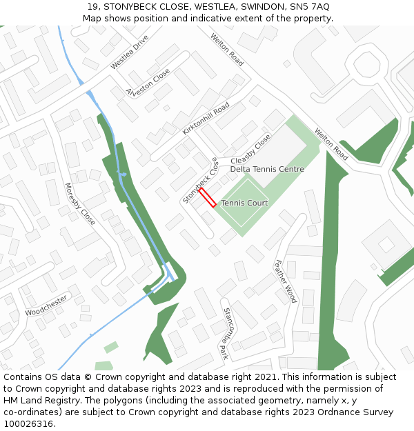 19, STONYBECK CLOSE, WESTLEA, SWINDON, SN5 7AQ: Location map and indicative extent of plot