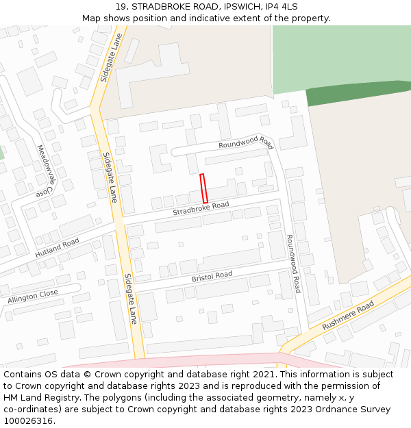 19, STRADBROKE ROAD, IPSWICH, IP4 4LS: Location map and indicative extent of plot