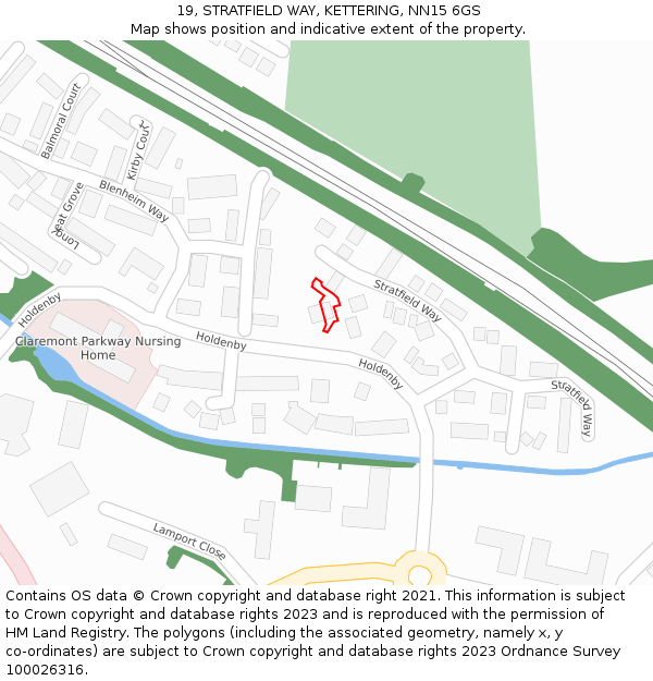 19, STRATFIELD WAY, KETTERING, NN15 6GS: Location map and indicative extent of plot