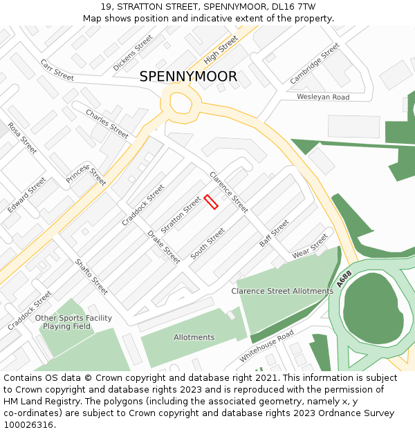 19, STRATTON STREET, SPENNYMOOR, DL16 7TW: Location map and indicative extent of plot