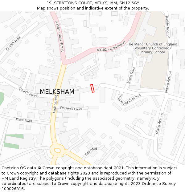 19, STRATTONS COURT, MELKSHAM, SN12 6GY: Location map and indicative extent of plot
