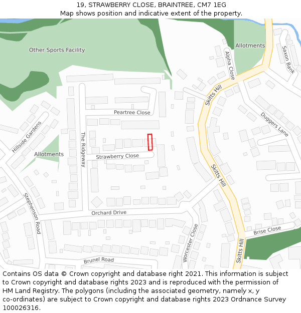 19, STRAWBERRY CLOSE, BRAINTREE, CM7 1EG: Location map and indicative extent of plot