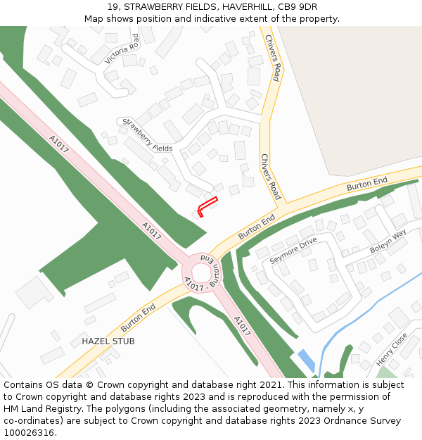 19, STRAWBERRY FIELDS, HAVERHILL, CB9 9DR: Location map and indicative extent of plot