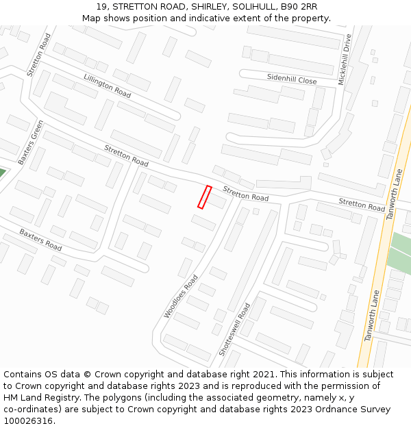 19, STRETTON ROAD, SHIRLEY, SOLIHULL, B90 2RR: Location map and indicative extent of plot