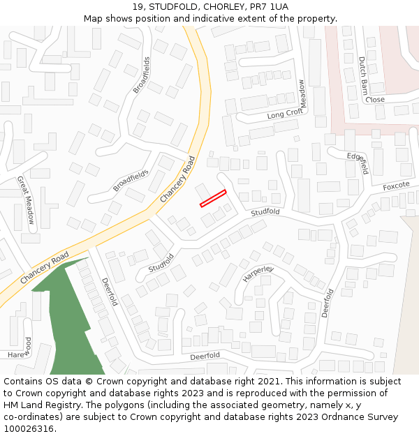 19, STUDFOLD, CHORLEY, PR7 1UA: Location map and indicative extent of plot