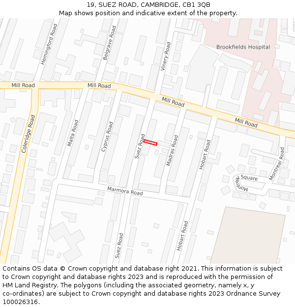 19, SUEZ ROAD, CAMBRIDGE, CB1 3QB: Location map and indicative extent of plot
