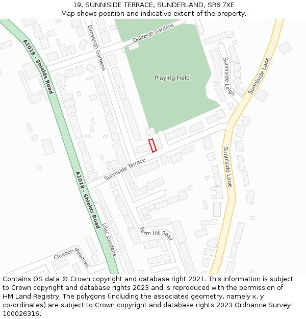 19, SUNNISIDE TERRACE, SUNDERLAND, SR6 7XE: Location map and indicative extent of plot