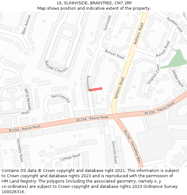 19, SUNNYSIDE, BRAINTREE, CM7 2RP: Location map and indicative extent of plot