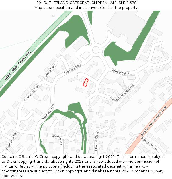19, SUTHERLAND CRESCENT, CHIPPENHAM, SN14 6RS: Location map and indicative extent of plot