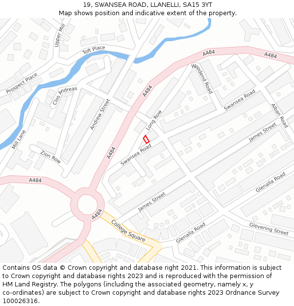 19, SWANSEA ROAD, LLANELLI, SA15 3YT: Location map and indicative extent of plot