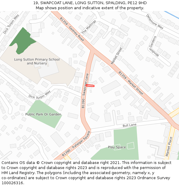19, SWAPCOAT LANE, LONG SUTTON, SPALDING, PE12 9HD: Location map and indicative extent of plot