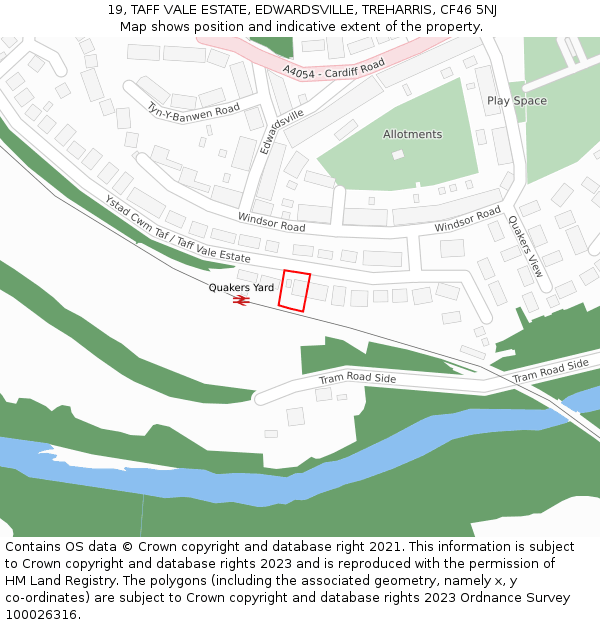 19, TAFF VALE ESTATE, EDWARDSVILLE, TREHARRIS, CF46 5NJ: Location map and indicative extent of plot
