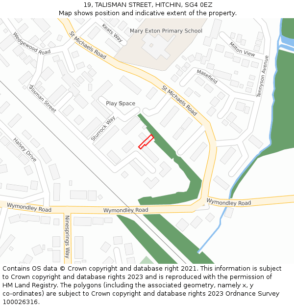19, TALISMAN STREET, HITCHIN, SG4 0EZ: Location map and indicative extent of plot