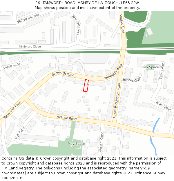 19, TAMWORTH ROAD, ASHBY-DE-LA-ZOUCH, LE65 2PW: Location map and indicative extent of plot