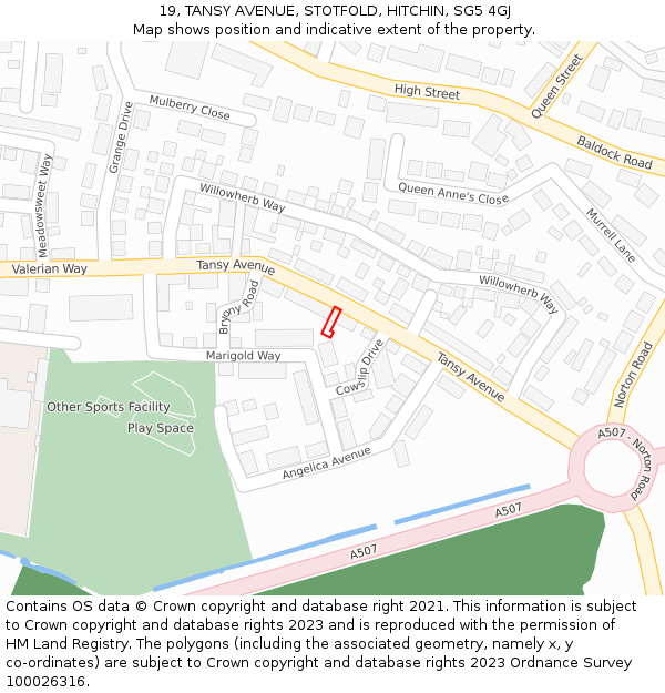 19, TANSY AVENUE, STOTFOLD, HITCHIN, SG5 4GJ: Location map and indicative extent of plot