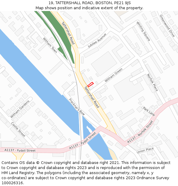 19, TATTERSHALL ROAD, BOSTON, PE21 9JS: Location map and indicative extent of plot