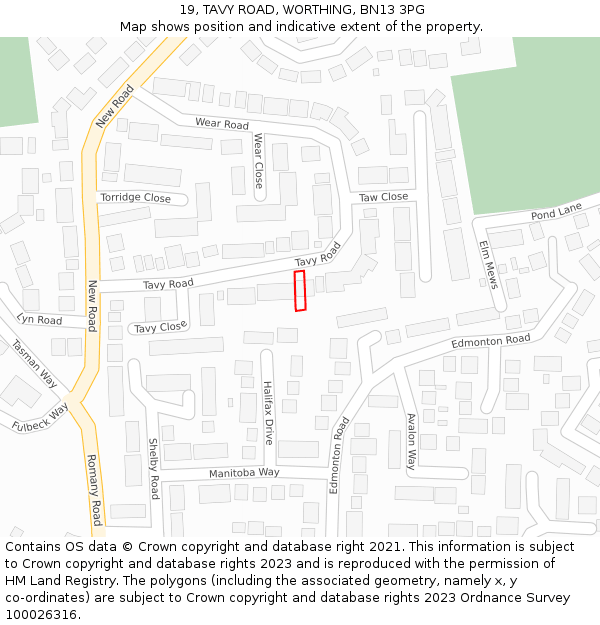 19, TAVY ROAD, WORTHING, BN13 3PG: Location map and indicative extent of plot