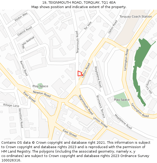 19, TEIGNMOUTH ROAD, TORQUAY, TQ1 4EA: Location map and indicative extent of plot