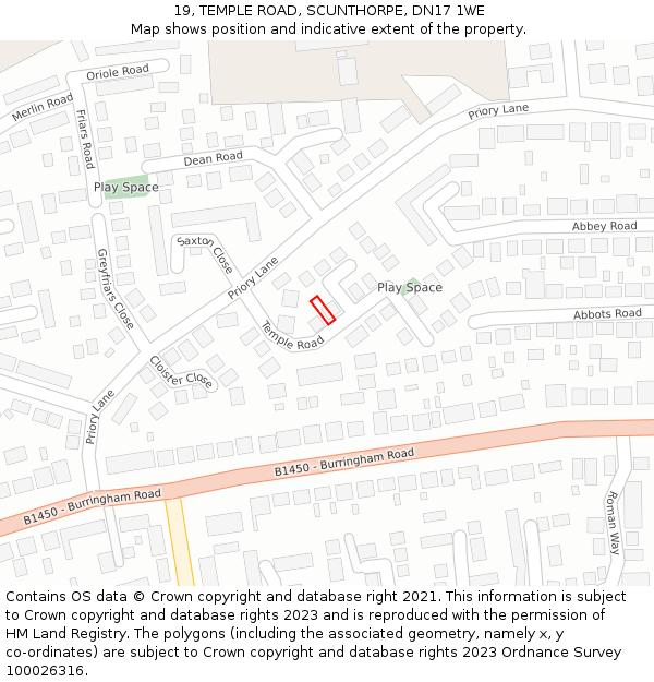 19, TEMPLE ROAD, SCUNTHORPE, DN17 1WE: Location map and indicative extent of plot