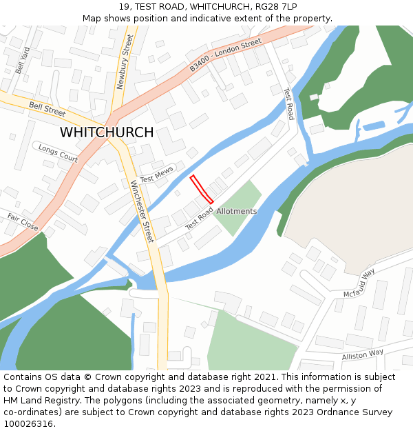 19, TEST ROAD, WHITCHURCH, RG28 7LP: Location map and indicative extent of plot