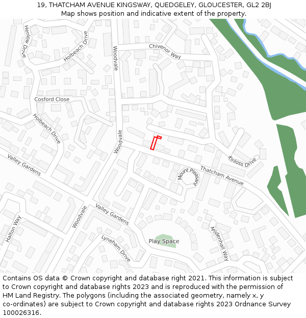 19, THATCHAM AVENUE KINGSWAY, QUEDGELEY, GLOUCESTER, GL2 2BJ: Location map and indicative extent of plot