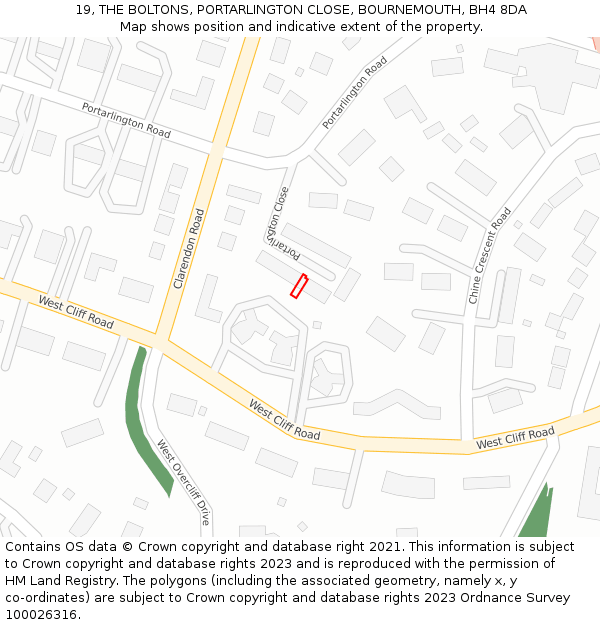 19, THE BOLTONS, PORTARLINGTON CLOSE, BOURNEMOUTH, BH4 8DA: Location map and indicative extent of plot