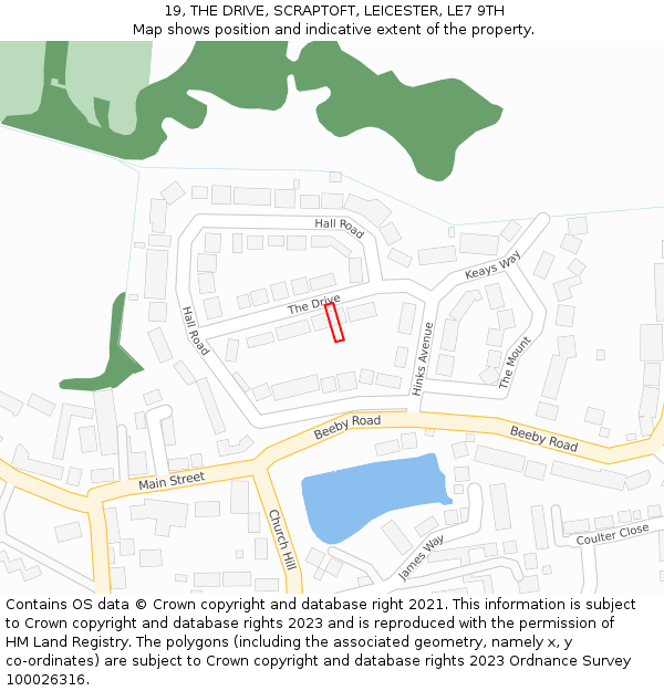 19, THE DRIVE, SCRAPTOFT, LEICESTER, LE7 9TH: Location map and indicative extent of plot