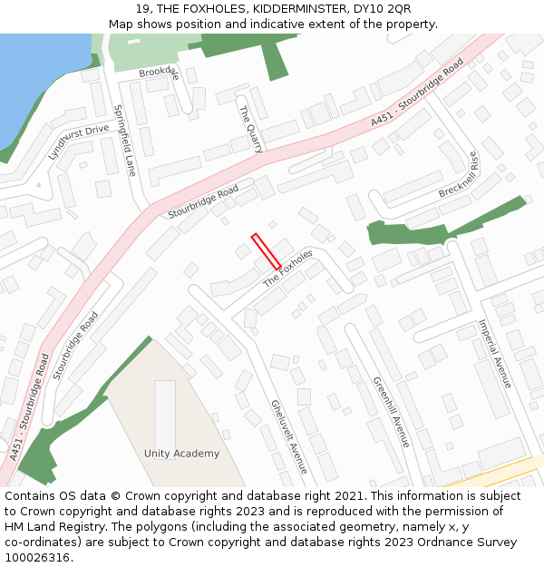19, THE FOXHOLES, KIDDERMINSTER, DY10 2QR: Location map and indicative extent of plot
