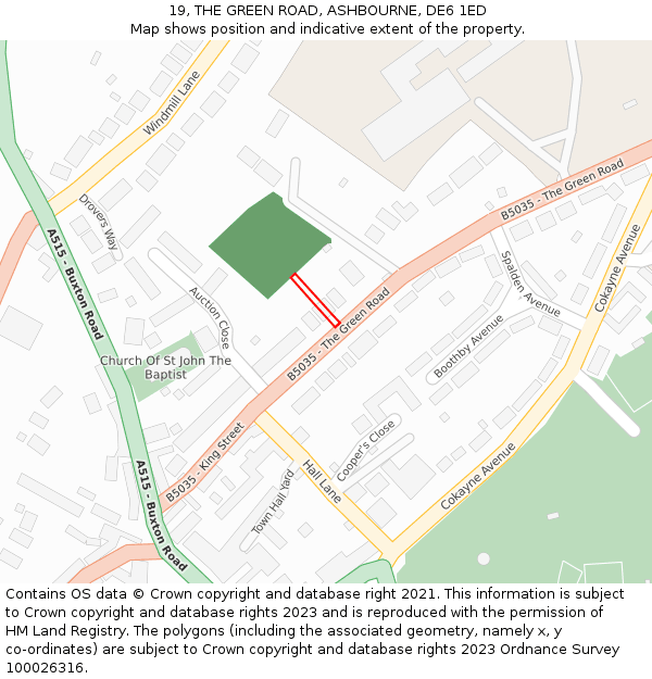 19, THE GREEN ROAD, ASHBOURNE, DE6 1ED: Location map and indicative extent of plot