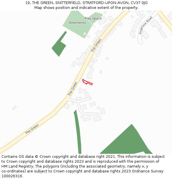 19, THE GREEN, SNITTERFIELD, STRATFORD-UPON-AVON, CV37 0JG: Location map and indicative extent of plot