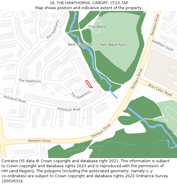 19, THE HAWTHORNS, CARDIFF, CF23 7AP: Location map and indicative extent of plot