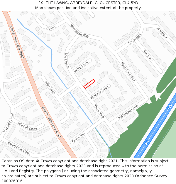 19, THE LAWNS, ABBEYDALE, GLOUCESTER, GL4 5YD: Location map and indicative extent of plot