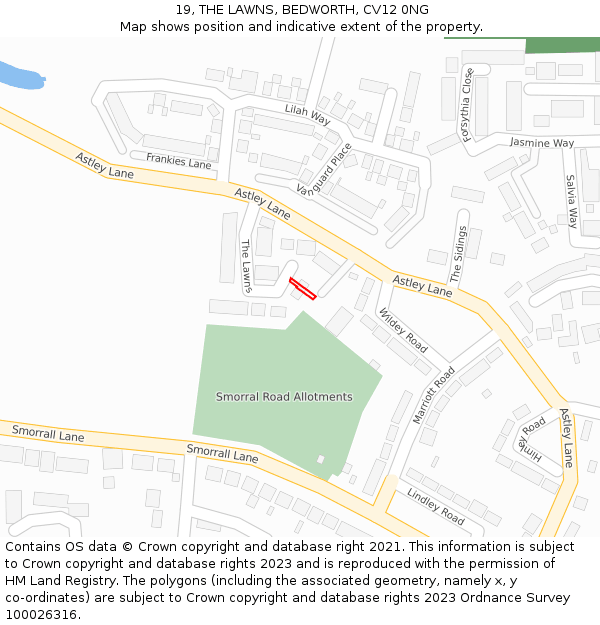 19, THE LAWNS, BEDWORTH, CV12 0NG: Location map and indicative extent of plot