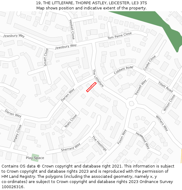 19, THE LITTLEFARE, THORPE ASTLEY, LEICESTER, LE3 3TS: Location map and indicative extent of plot
